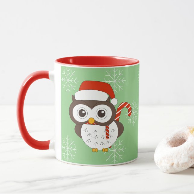 illusima Mr Owl Christmas Snowflakes Light Green Mug (With Donut)