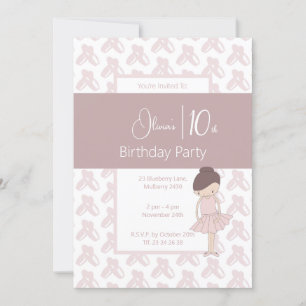 illusima Pink Ballerina Shoes 10th Birthday Invitation