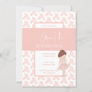 illusima Pink Ballerina Shoes 1st Birthday Invitation