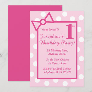 illusima Pink Bow & Spots Girls Birthday Party Invitation