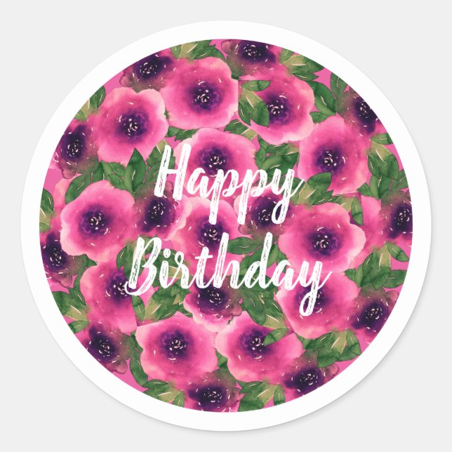 illusima Pink Flowers Classic Round Sticker (Front)
