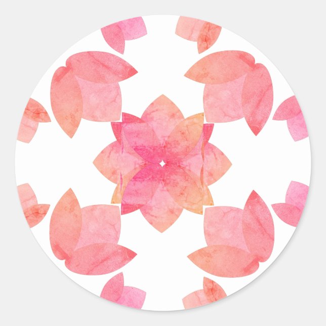 illusima Pink Lotus Mandela Pattern White Classic Round Sticker (Front)