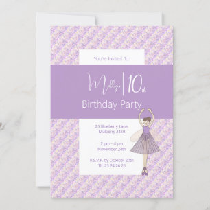 illusima Purple Floral Flowers Fairy 10th Birthday Invitation