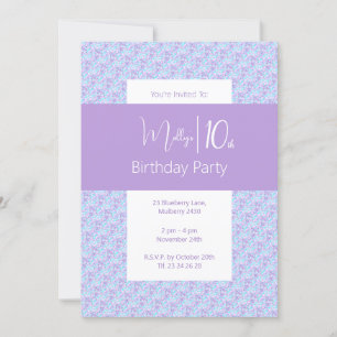 illusima Purple Floral Pattern Girls 10th Birthday Invitation