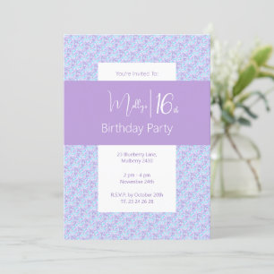illusima Purple Floral Pattern Teens 16th Birthday Invitation