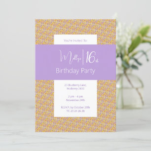 illusima Purple Yellow Floral Teens 16th Birthday Invitation