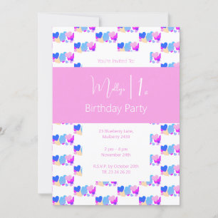 illusima Rainbow Love Hearts Pink 1st Birthday Invitation