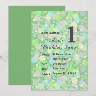 illusima Rainbow Pastel Dots Boys Green Birthday I Invitation