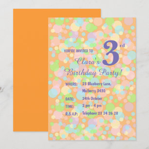 illusima Rainbow Pastel Dots Girls Orange Birthday Invitation