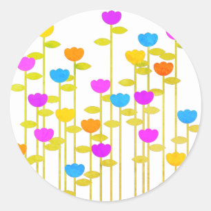 illusima Rainbow Wild Flowers Field white Classic Round Sticker