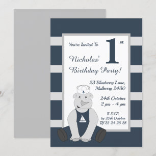 illusima Sailor Rhino Boys Blue Birthday Party Invitation