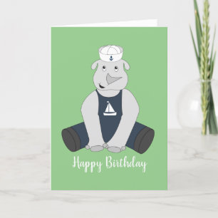 illusima Sailor Rhino Light Green Birthday Card