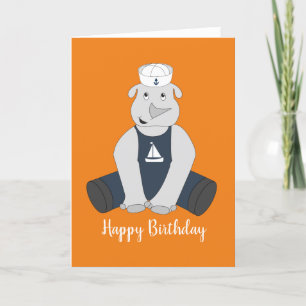 illusima Sailor Rhino Orange Birthday Card