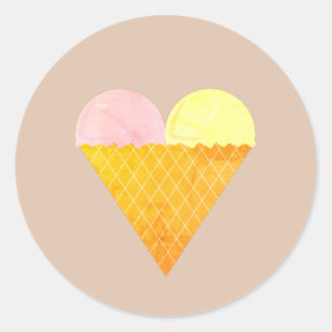 illusima Strawberry Banana Ice-cream Beige Classic Round Sticker