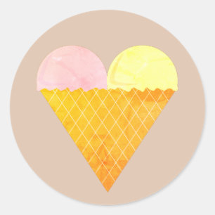 illusima Strawberry Banana Ice-cream Beige Classic Round Sticker