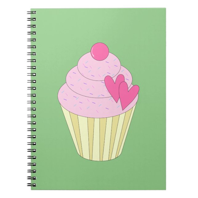 illusima Strawberry Cupcake - Green Background Notebook (Front)