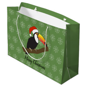 illusima Toucan Christmas Snowflake Green Large Gift Bag