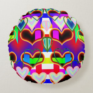 Illusion of the Hearts by Kenneth Yoncich Round Cushion