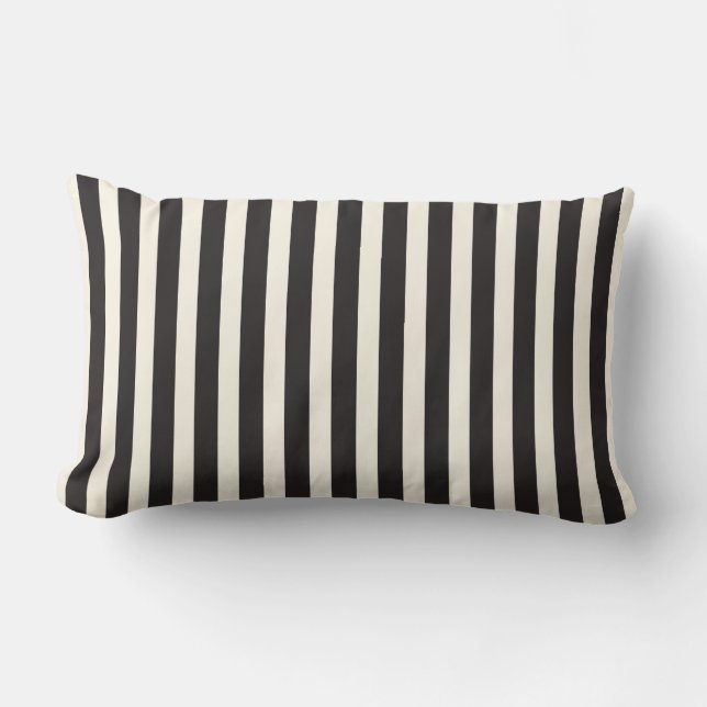 Illusion Stripes Vertical Pattern Black and Cream Lumbar Cushion (Front)
