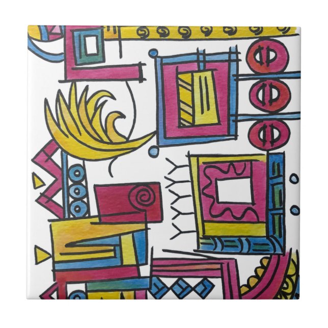 Illusory-Whimsical Modern Watercolor Art Ceramic Tile (Front)