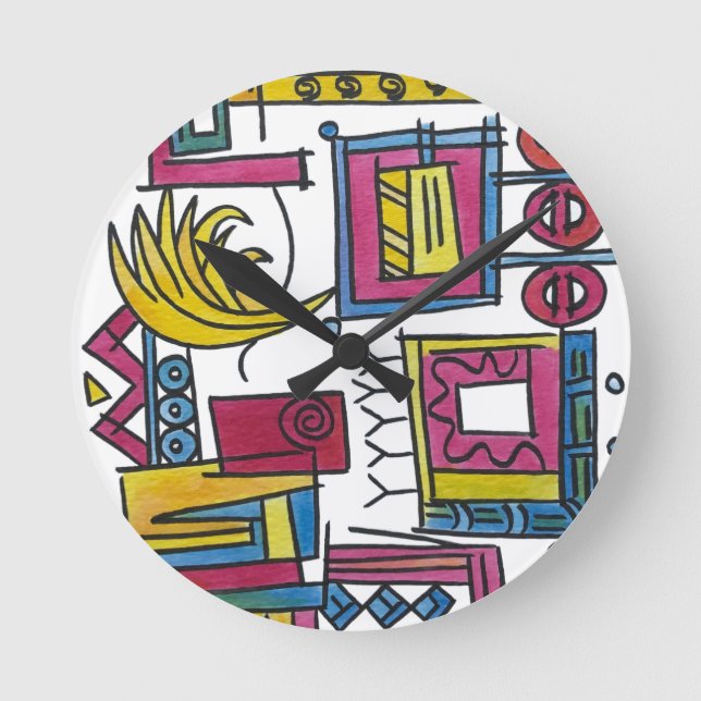 Illusory-Whimsical Modern Watercolor Art Round Clock (Front)