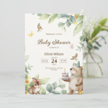 Illustrate Green and White Birds Baby Shower