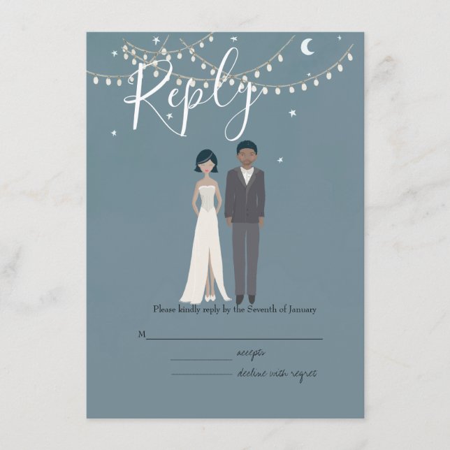 Illustrated AA Couple RSVP Wedding Enclosure Card (Front)
