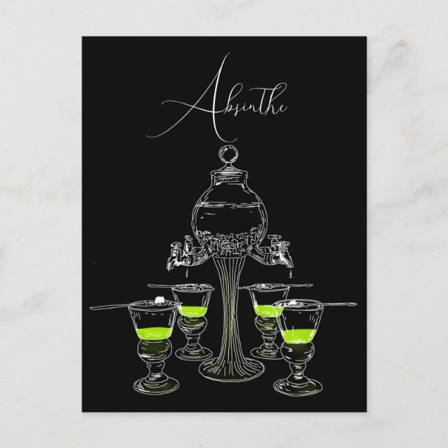 Illustrated Absinthe Set Postcard (Front)