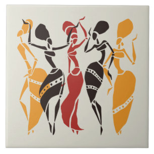 Illustrated African dancers background Ceramic Tile