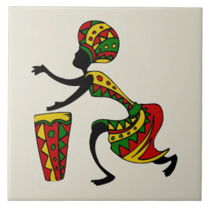 Illustrated African Drummer Ceramic Tile