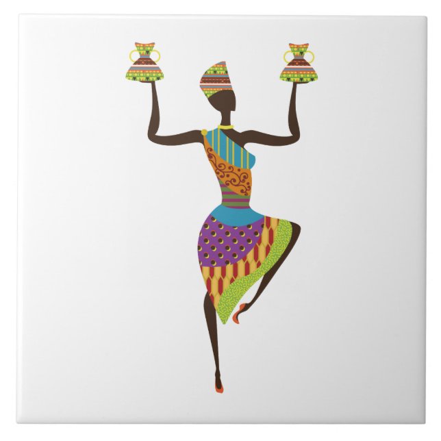Illustrated African women background Ceramic Tile (Front)