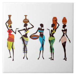 Illustrated African women background Ceramic Tile