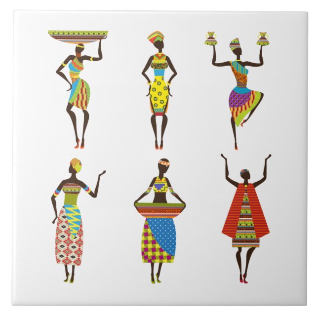 Illustrated African women background Ceramic Tile (Front)