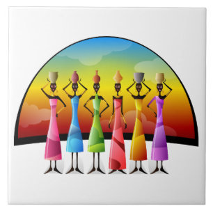 Illustrated African women background Ceramic Tile