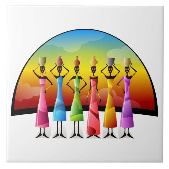 Illustrated African women background Ceramic Tile (Front)