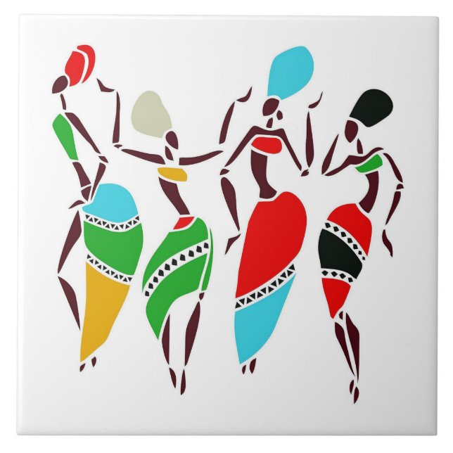 Illustrated African women background Ceramic Tile (Front)