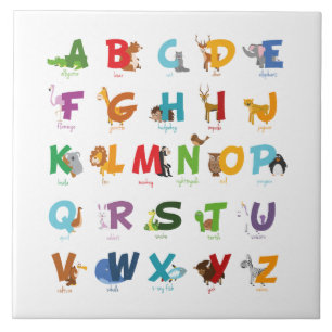Illustrated Alphabet Animals Ceramic Tile