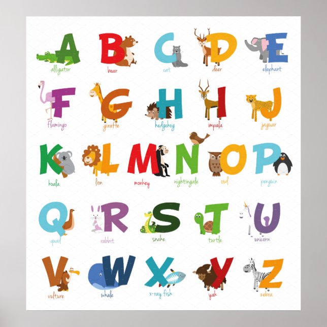 Illustrated Animal Alphabet Poster (Front)