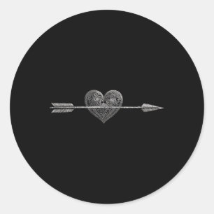 Illustrated Arrow Going Through Illustrated Heart Classic Round Sticker