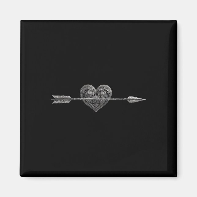 Illustrated Arrow Going Through Illustrated Heart  Magnet (Front)