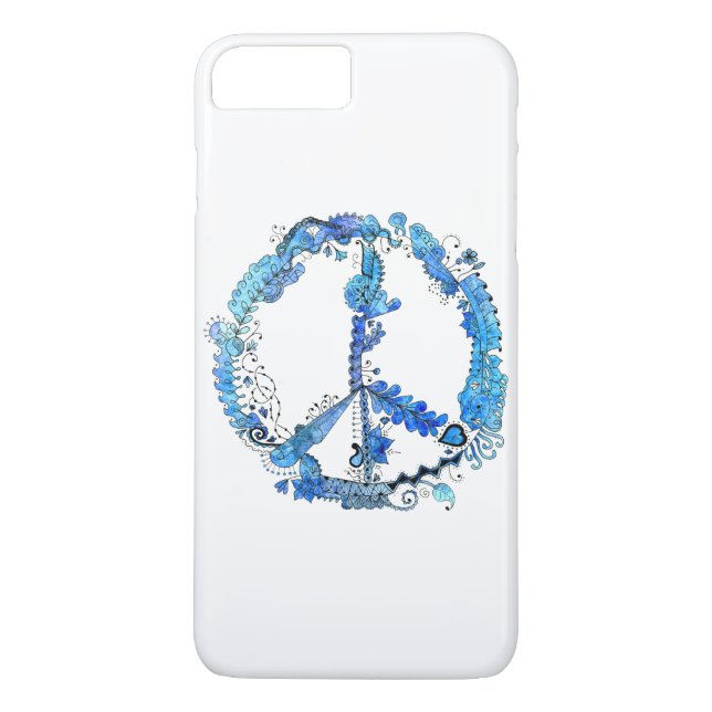 Illustrated Artsy Peace Sign Pen Art with Blue Case-Mate iPhone Case (Back)