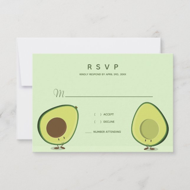 Illustrated Avocado Green Whimsical Wedding RSVP Card (Front)