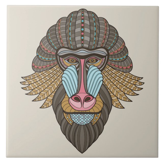 illustrated Baboon Ceramic Tile (Front)