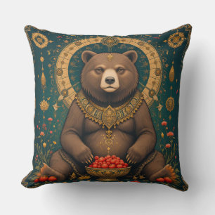 Illustrated Bear with Ornamental Design Cushion