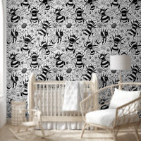 Illustrated Bee Pattern Black and White Paintable