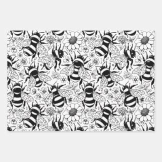 Illustrated Bee Pattern Personalise Colouring Wrapping Paper Sheet