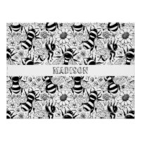 Illustrated Bee Pattern Personalised Colouring