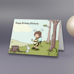 Illustrated Bee Themed Personalised Happy Birthday Card