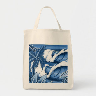 Illustrated Big Wave Tote Bags