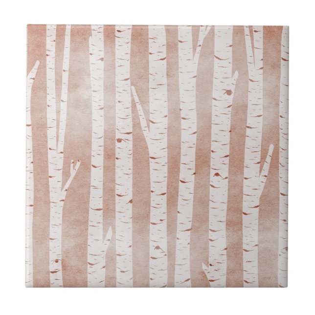 Illustrated Birch Trees Ceramic Tile (Front)